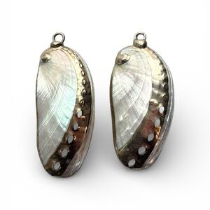 Iridescent Abalone Shell Gold Accent Necklace Pendant, Donkey Ear, [Approx. 2”]